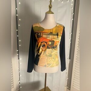 Vintage Fantazia Art Print Long Sleeve Top L Fits S/M USA Made